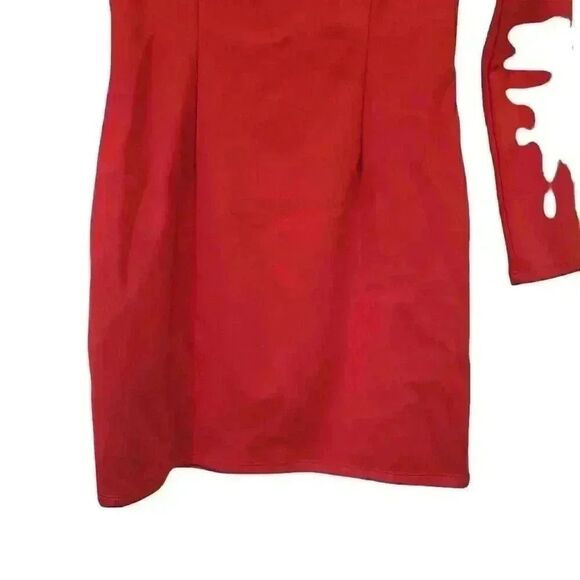 H&M Nikki Minaj Red Poly Scuba Fitted Mock Neck Long Sleeve Dress NEW - Picture 9 of 16